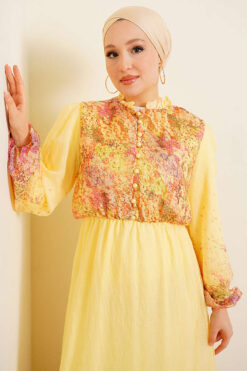 Alternative view of Balloon Sleeve Floral Print Chiffon Dress Yellow