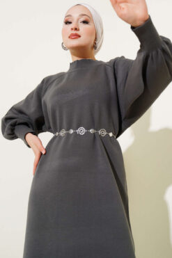 Alternative view of Balloon Sleeve Knit Dress Anthracite