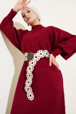 Alternative view of Balloon Sleeve Knit Dress Burgundy