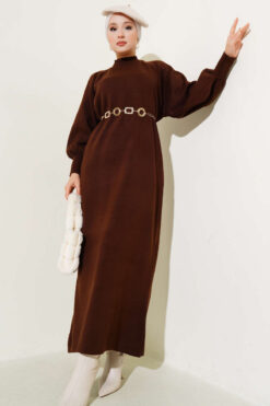 Alternative view of Balloon Sleeve Knit Dress Brown