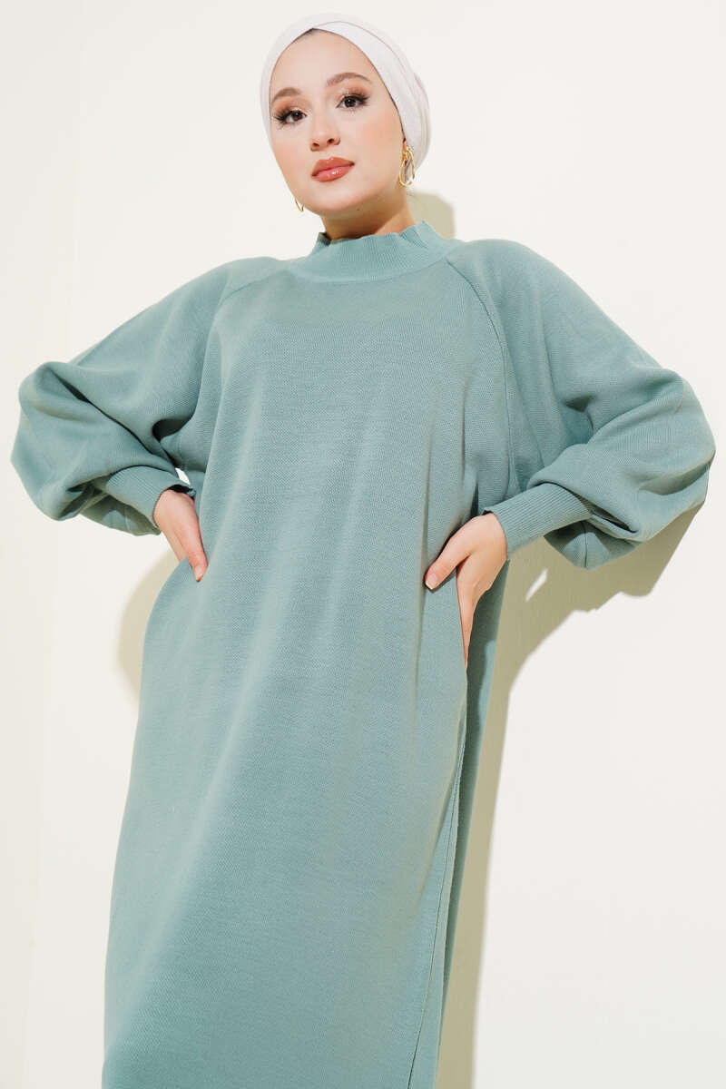 Balloon Sleeve Knit Dress Mint - الصورة 2