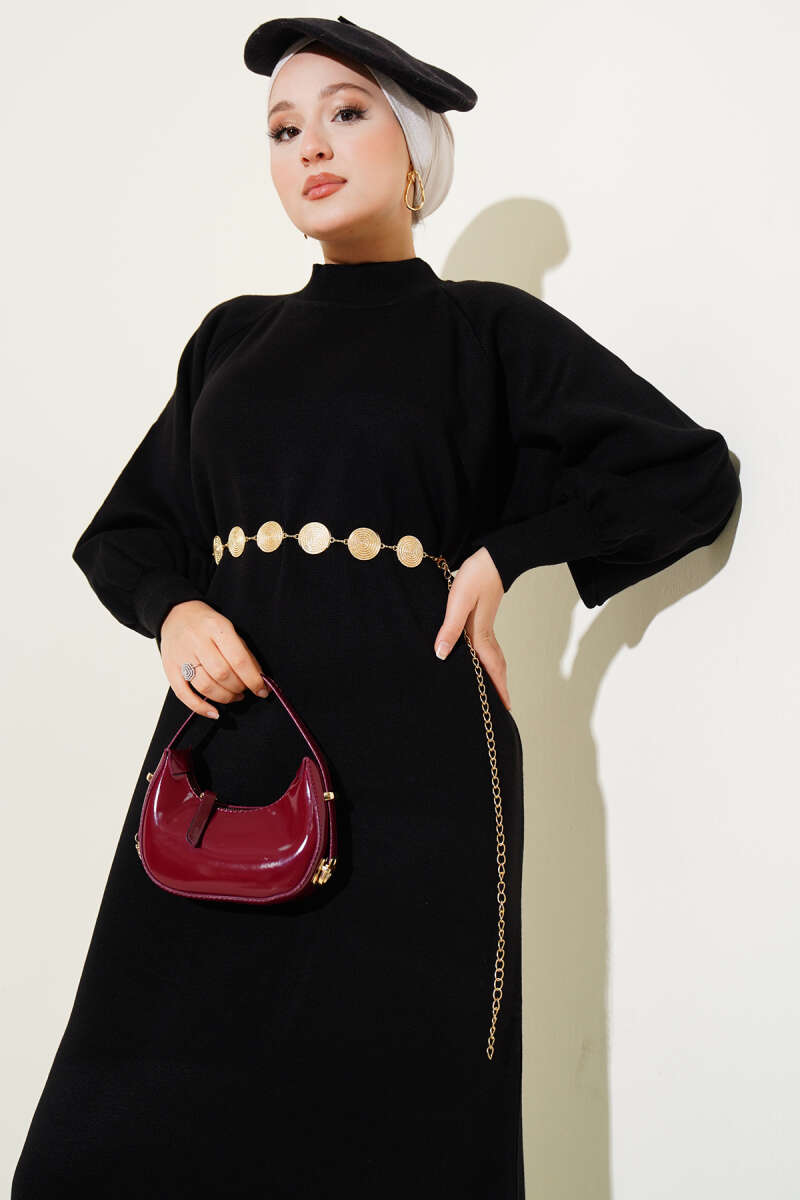 Balloon Sleeve Knit Dress Black - Imagen 2