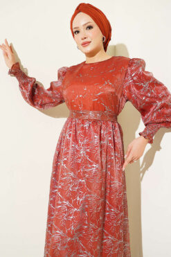 Alternative view of Balloon Sleeve Embellished Evening Dress Terracotta
