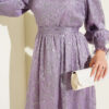 Balloon Sleeve Embellished Evening Dress Lilac – Image 4