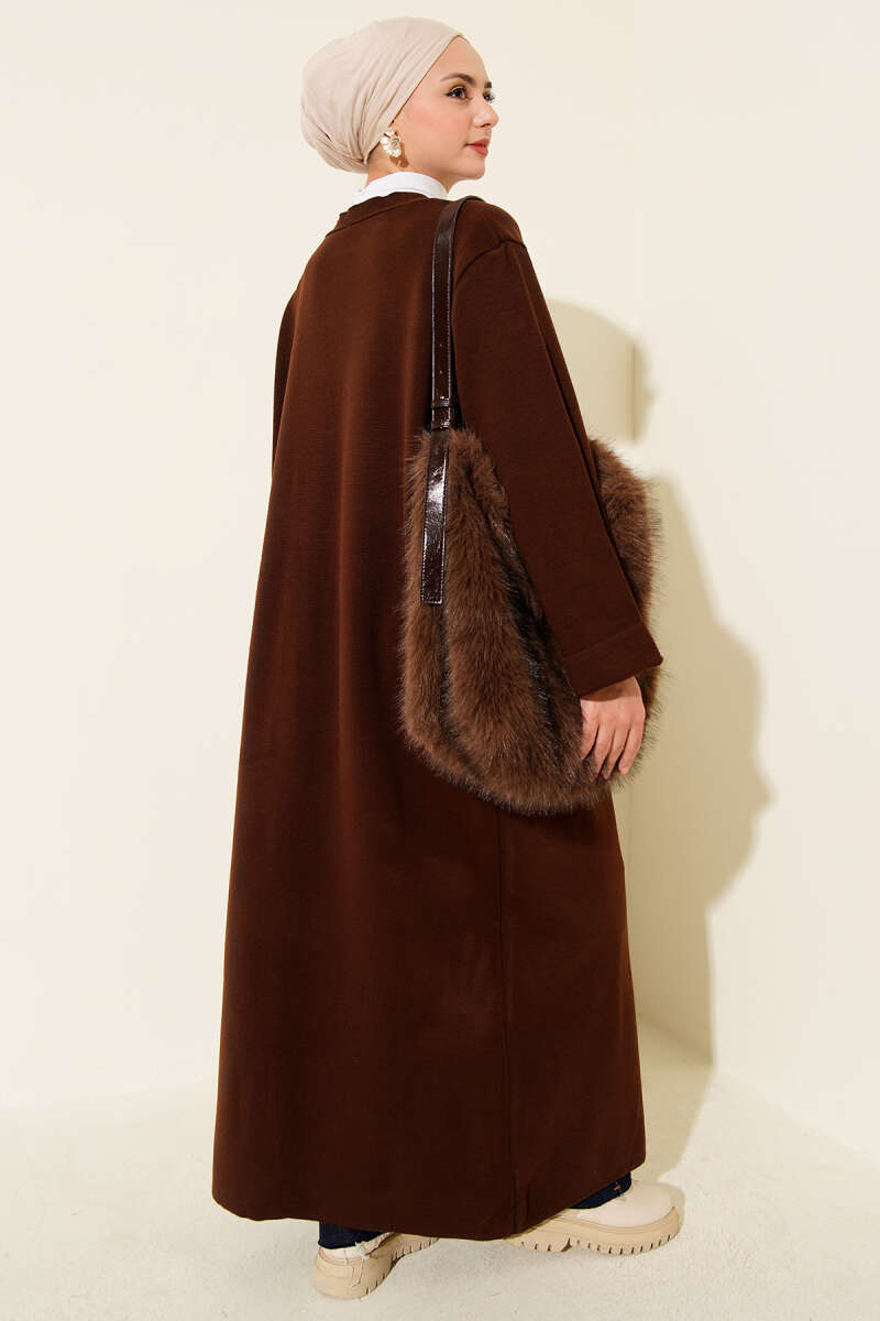 Basic Long Knit Cardigan with Double Pockets Brown - immagine 3