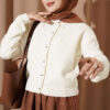 Basic Button-Front Knit Cardigan Ecru
