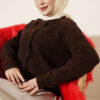 Basic Button-Front Knit Cardigan Brown
