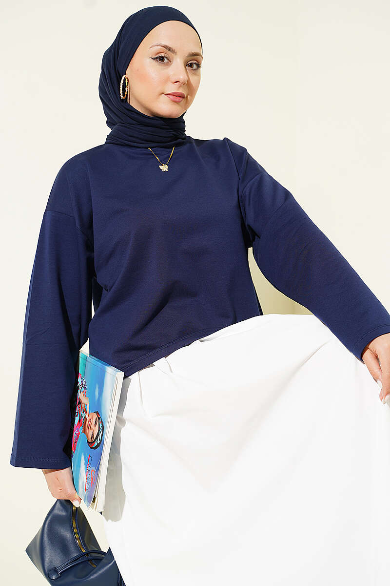 Basic Wide Sleeve Blouse Navy Blue