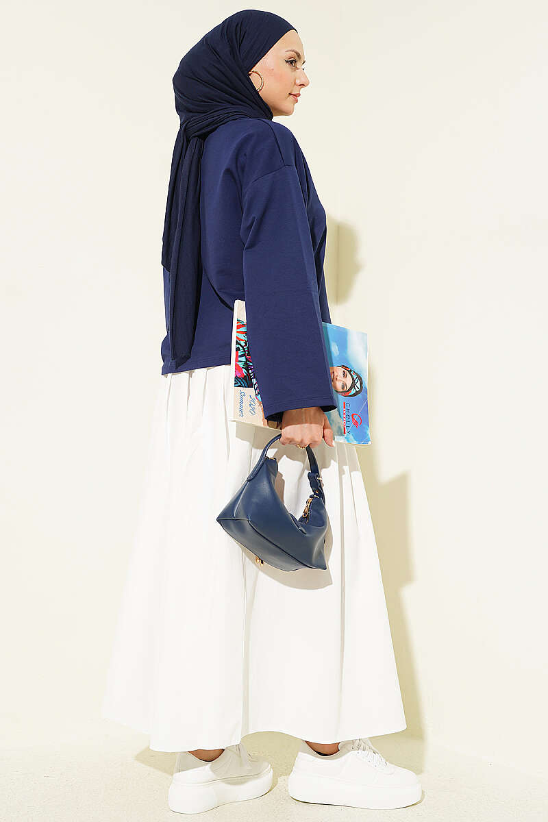 Basic Wide Sleeve Blouse Navy Blue – Image 3