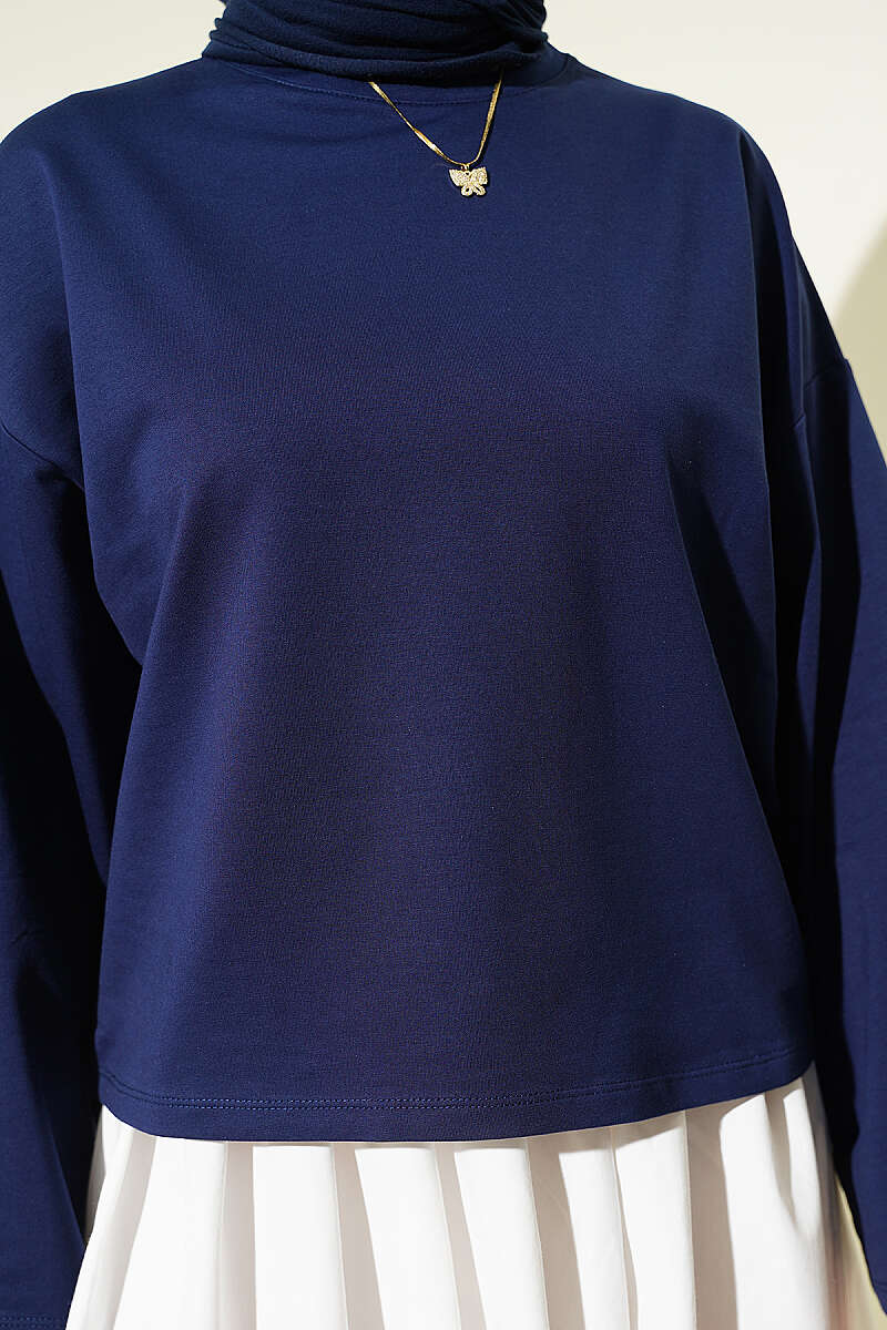 Basic Wide Sleeve Blouse Navy Blue – Image 4