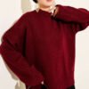 Basic Oversized Knit Tunic Burgundy