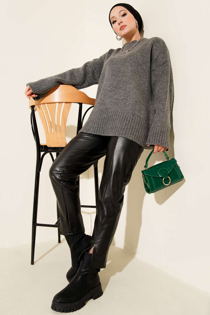 Basic Oversized Knit Tunic Smoke - الصورة 2
