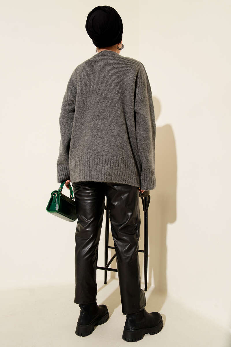 Basic Oversized Knit Tunic Smoke - الصورة 3