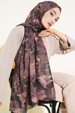 Alternative view of Printed Floral Patterned Shawl Dark Brown