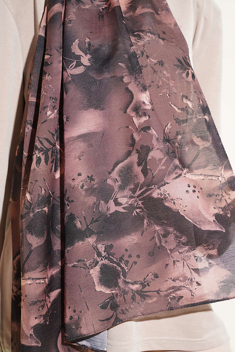 Printed Floral Patterned Shawl Dark Brown – Bild 4