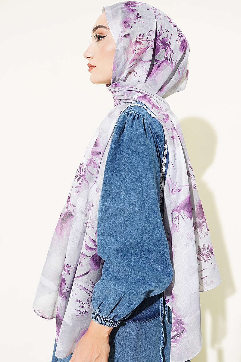 Printed Floral Patterned Shawl Grey – Bild 3