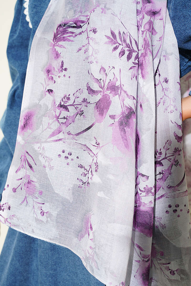 Printed Floral Patterned Shawl Grey – Bild 4