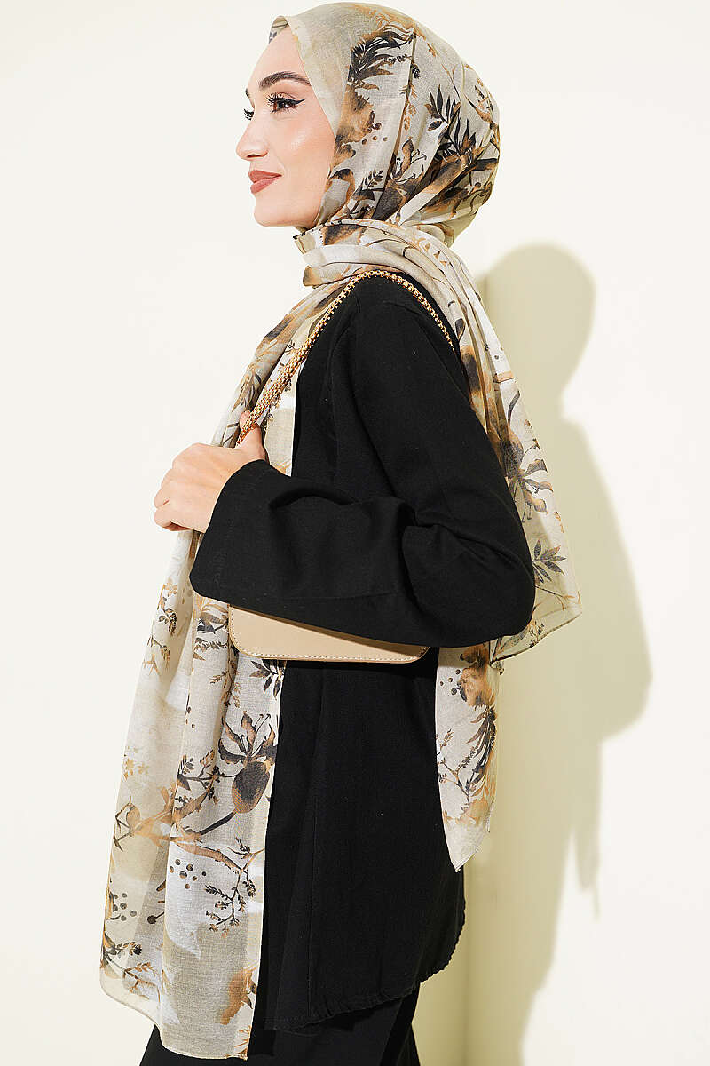 Printed Floral Patterned Shawl Oil Green – Bild 3