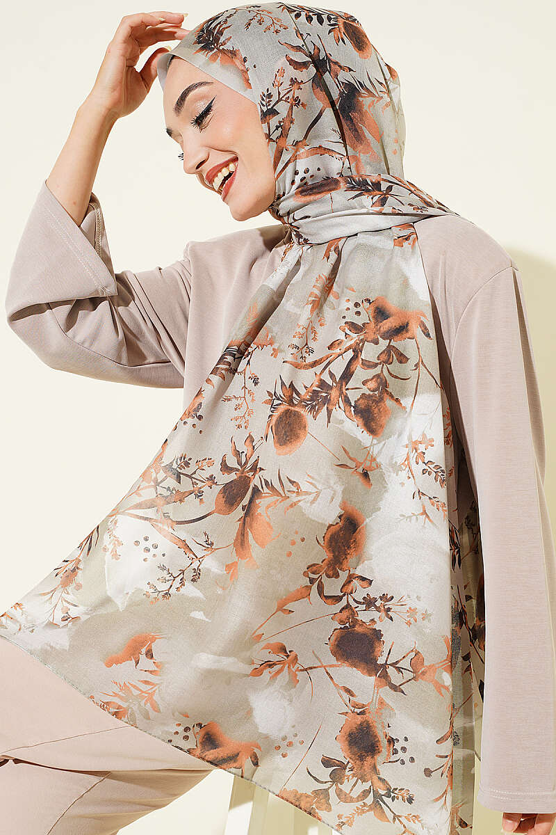 Printed Floral Patterned Shawl Aqua Green