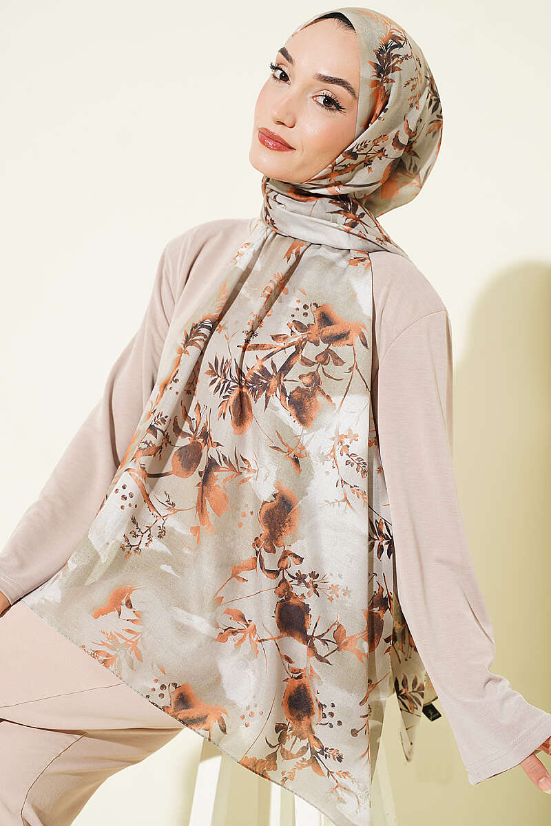 Printed Floral Patterned Shawl Aqua Green – Bild 2