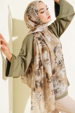 Alternative view of Printed Floral Patterned Shawl Oil Green