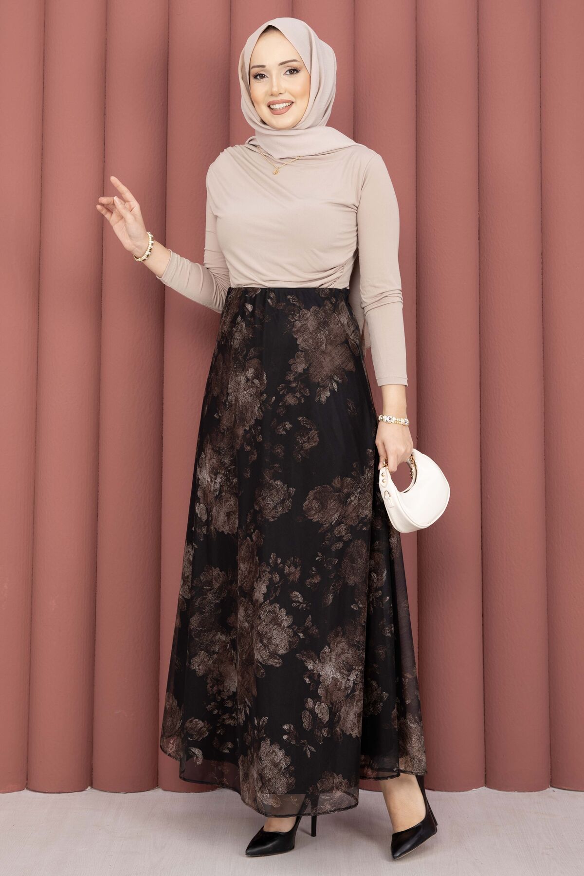 Batik Patterned Tulle Skirt Black - الصورة 3