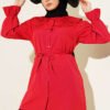 Baby Collar Embroidered Tie Shirt Red