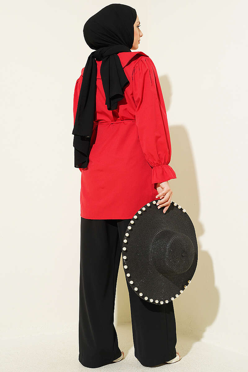 Baby Collar Embroidered Tie Shirt Red - الصورة 3