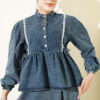 Denim Two-Piece Set with Waist Tie and Lace-Trimmed Hem Edge Denim Blue - Image 2