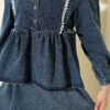 Denim Two-Piece Set with Waist Tie and Lace-Trimmed Hem Edge Denim Blue - Image 4