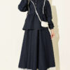 High-Waisted Ribbed French Terry Two-Piece Set with Hem Edge Dark Blue - Imagen 5