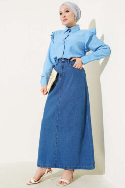 Alternative view of Wide Shawl Abaya Denim Blue