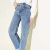 High-Waisted Wide Leg Denim Pants Light Blue