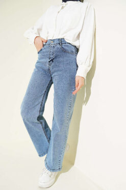 High-Waisted Wide Leg Denim Pants Light Blue