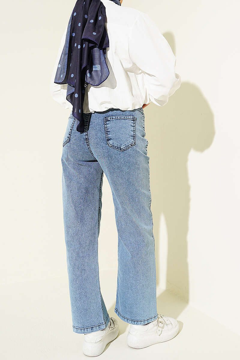 High-Waisted Wide Leg Denim Pants Light Blue - immagine 3