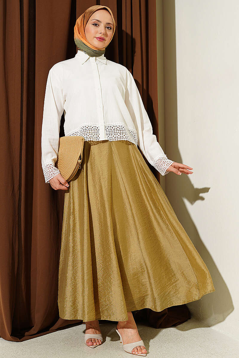 Belted Flared Tulle Skirt Oil Green - Imagen 2