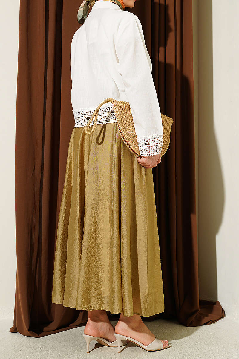 Belted Flared Tulle Skirt Oil Green - Imagen 3