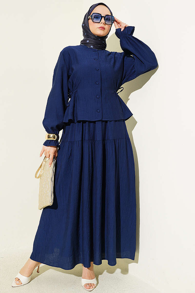 Belted Skirt Set Navy Blue