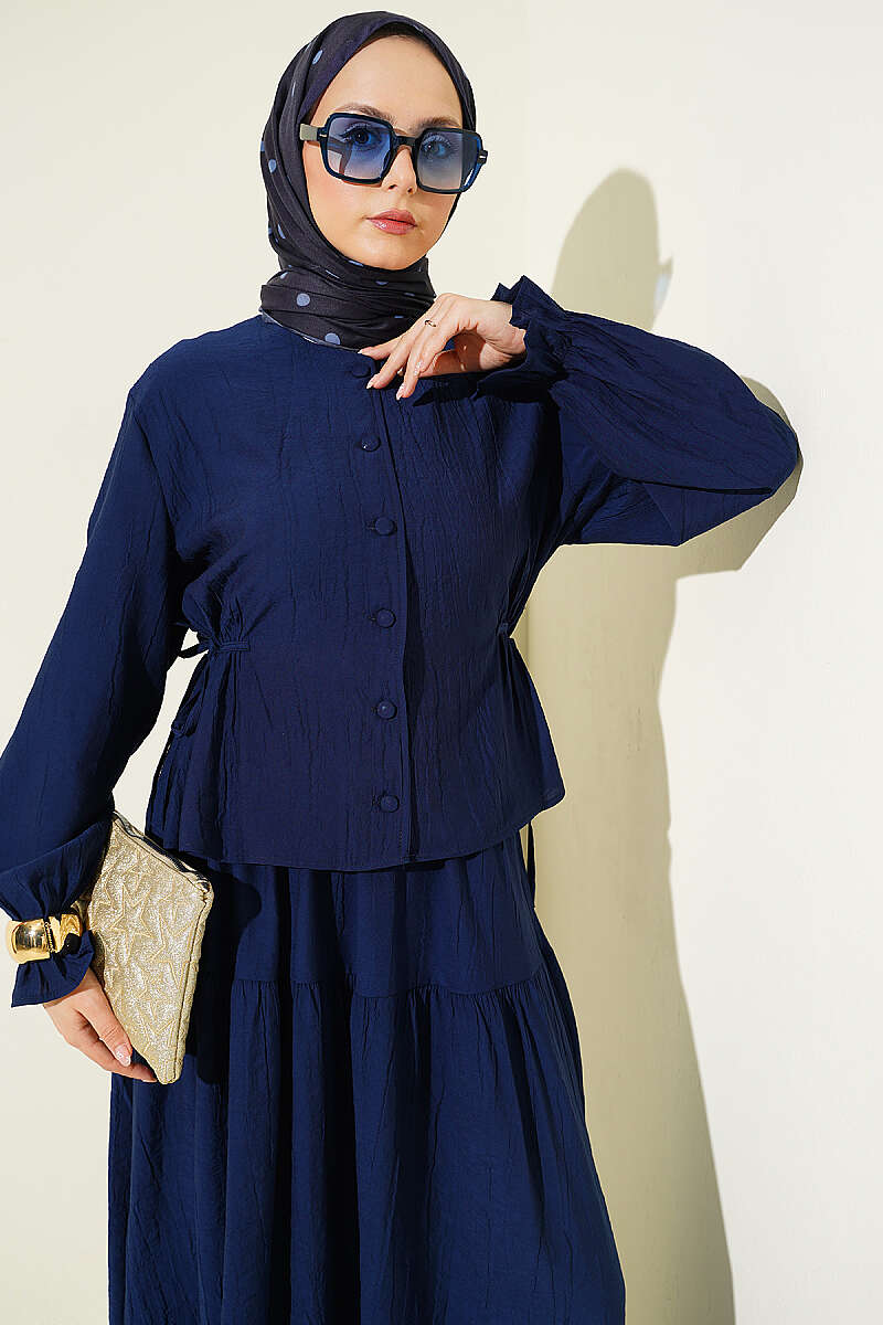 Belted Skirt Set Navy Blue - immagine 2