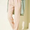 Drawstring Waist Garnished Fabric Pants Beige