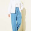 Wide-Legged Denim Pants with Belt Tie Light Blue – Image 2