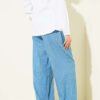 Wide-Legged Denim Pants with Belt Tie Light Blue – Image 3