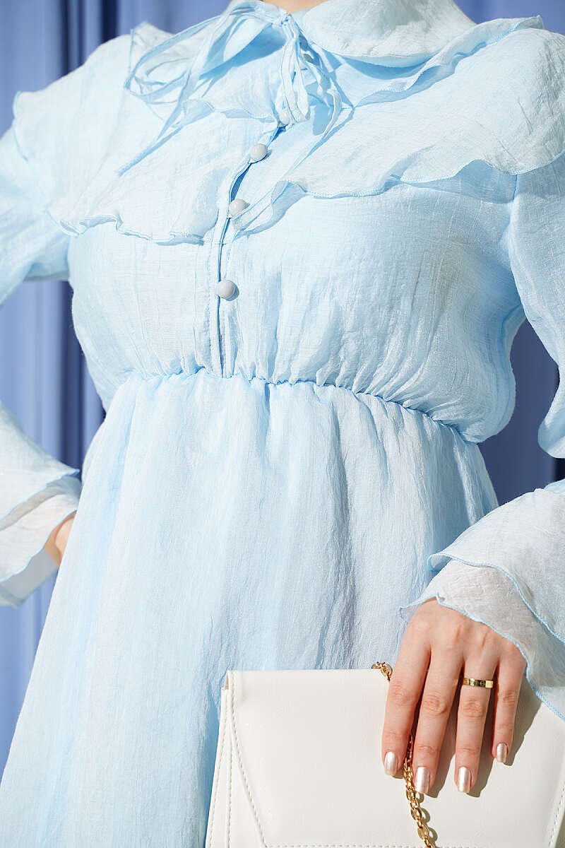 Dress with Belt Detail and Cape Baby Blue - Image 4