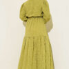 Elastic Waist Balloon Sleeve Pleated Dress Oil Green - Imagen 3