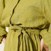 Elastic Waist Balloon Sleeve Pleated Dress Oil Green - Imagen 4
