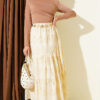 Embroidered Hem Edge Skirt with Elastic Waistband Beige - Image 2