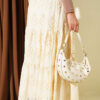 Embroidered Hem Edge Skirt with Elastic Waistband Beige - Image 3