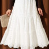 Embroidered Hem Edge Skirt with Elastic Waistband Ecru