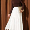 Embroidered Hem Edge Skirt with Elastic Waistband Ecru - الصورة 2