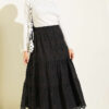 Embroidered Hem Edge Skirt with Elastic Waistband Black – Image 2